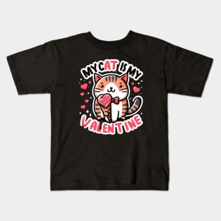 My Cat is My Valentine - Cute Cat with Heart Ice-cream Kids T-Shirt